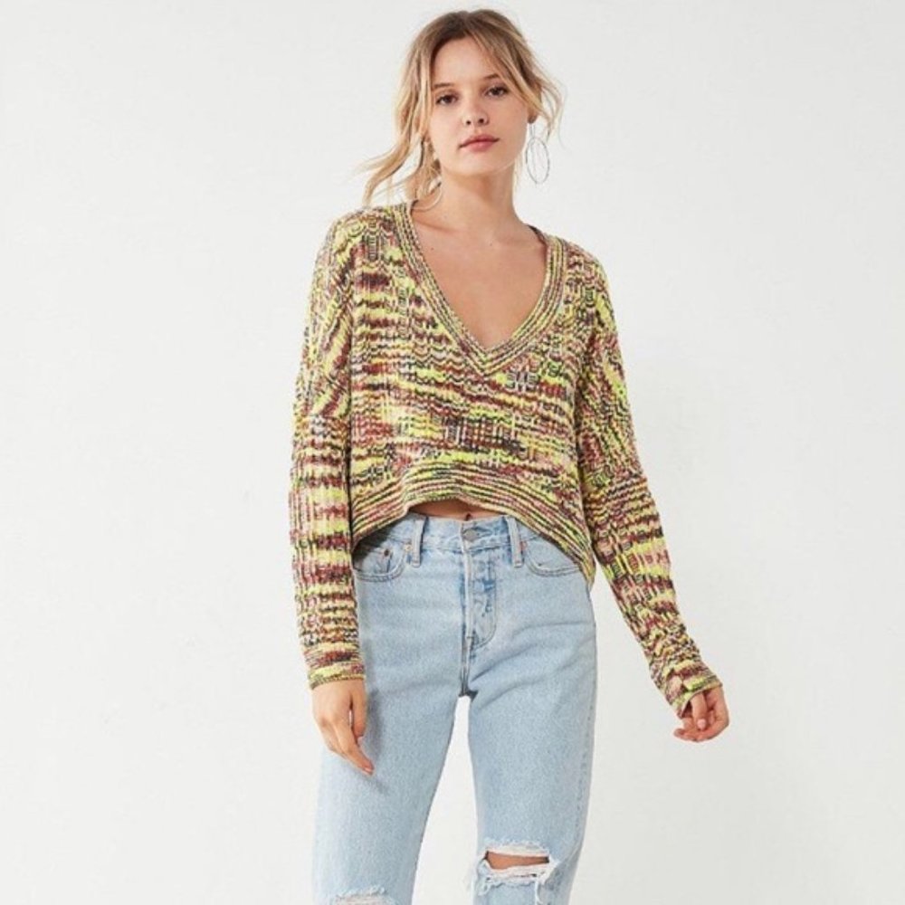 Silence + Noise Neon Cropped Chenille Sweater